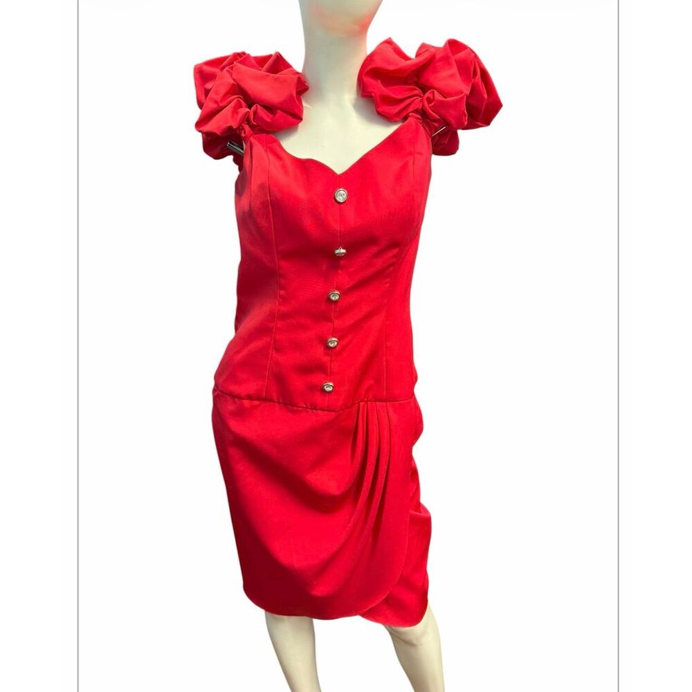 Darcy Vintage 80’s Red Dress Women’s Size Medium Prom Special Occasion Puffed Ru